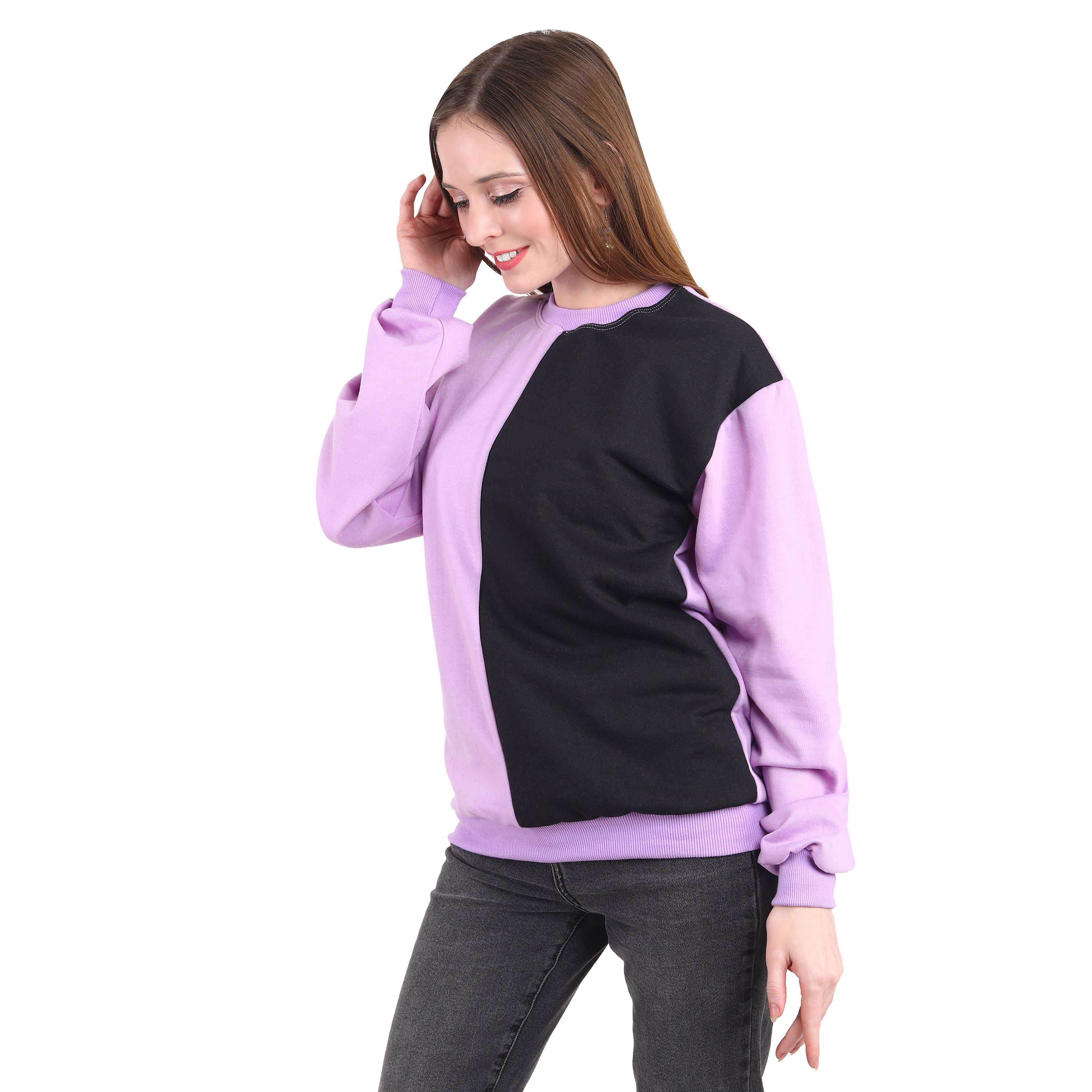 Casual Trendy Stylish Latest Fleece Fabric Dual Tone Sweatshirt For Women