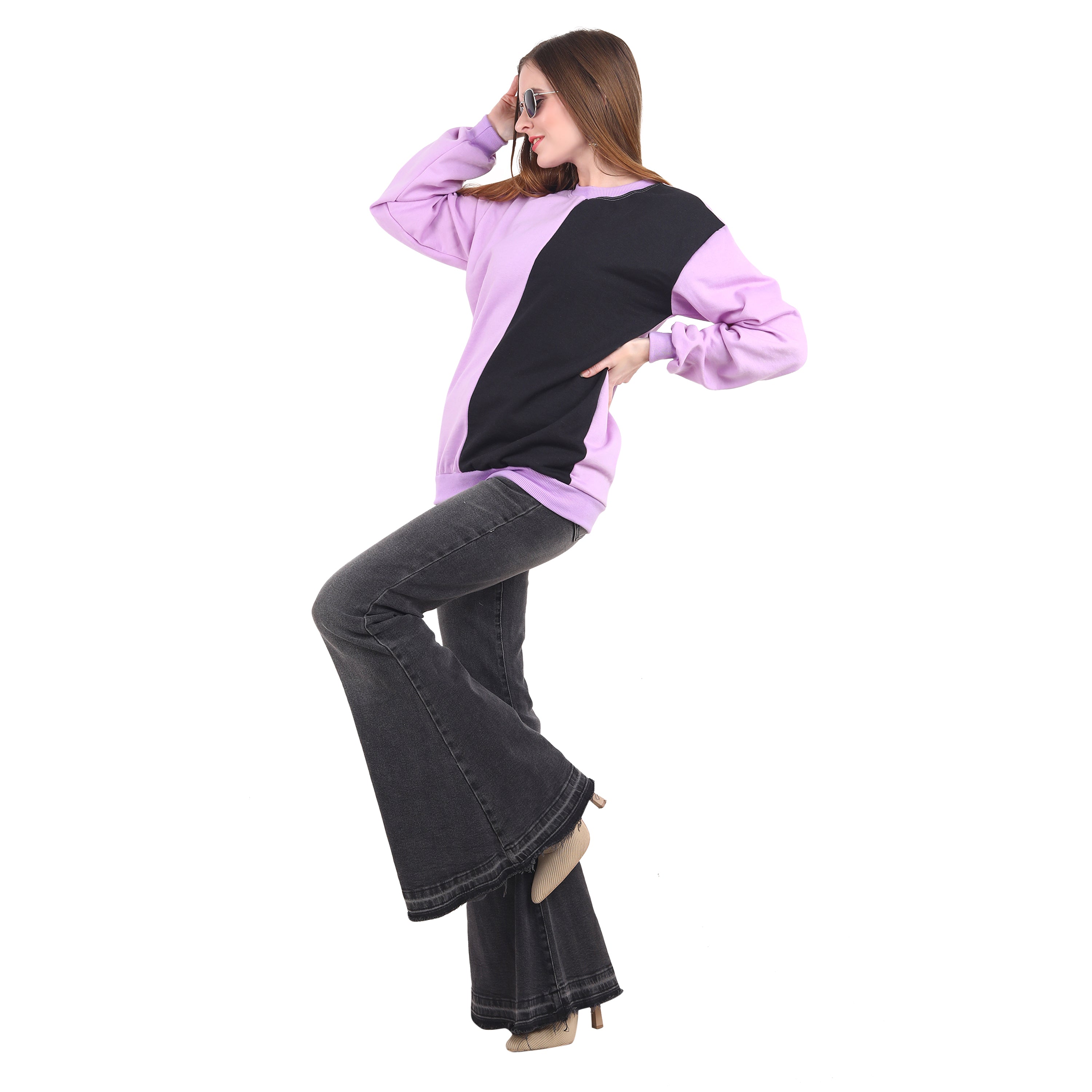 Casual Trendy Stylish Latest Fleece Fabric Dual Tone Sweatshirt For Women