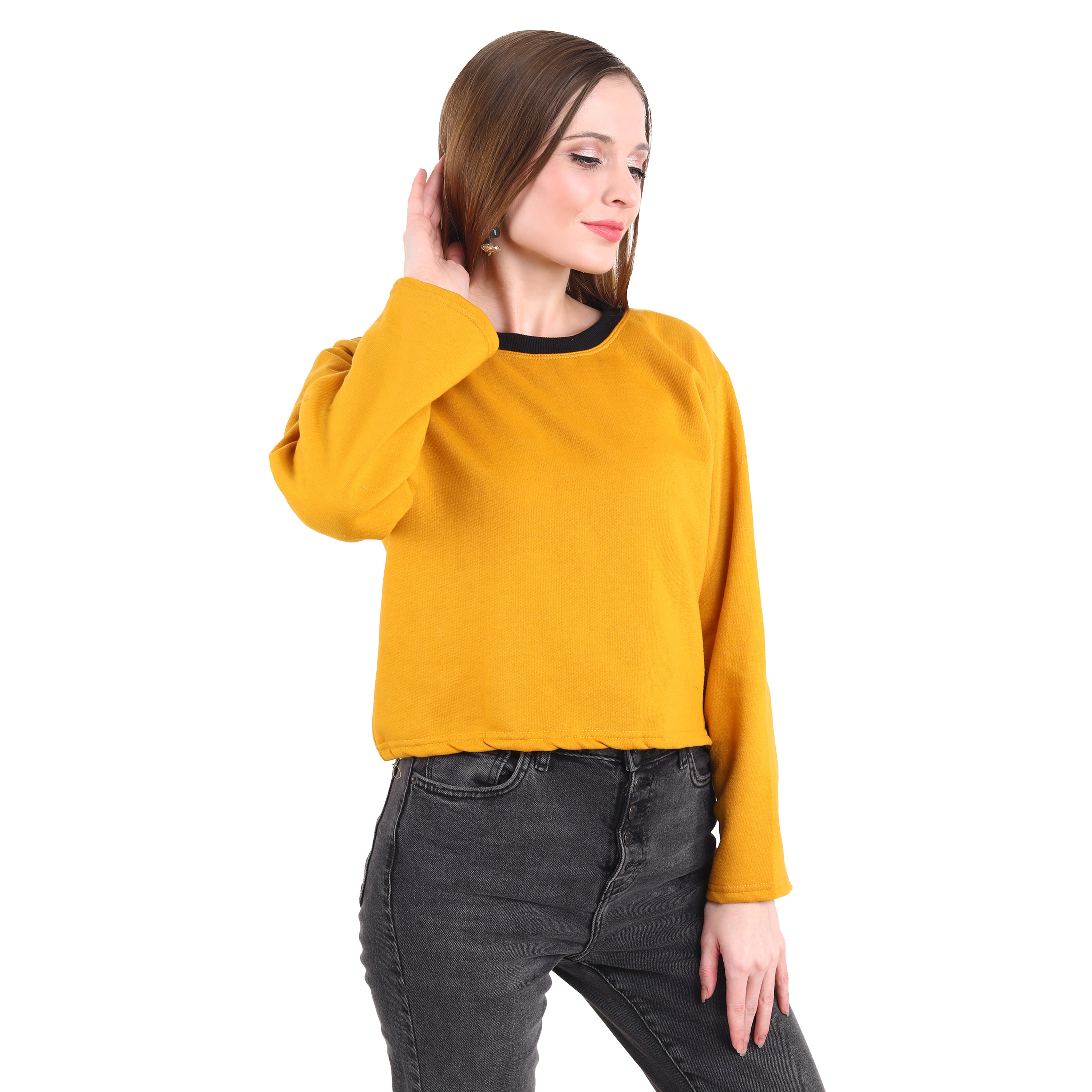 Casual Trendy Stylish Latest Fleece Fabric Crop Sweatshirt For Women