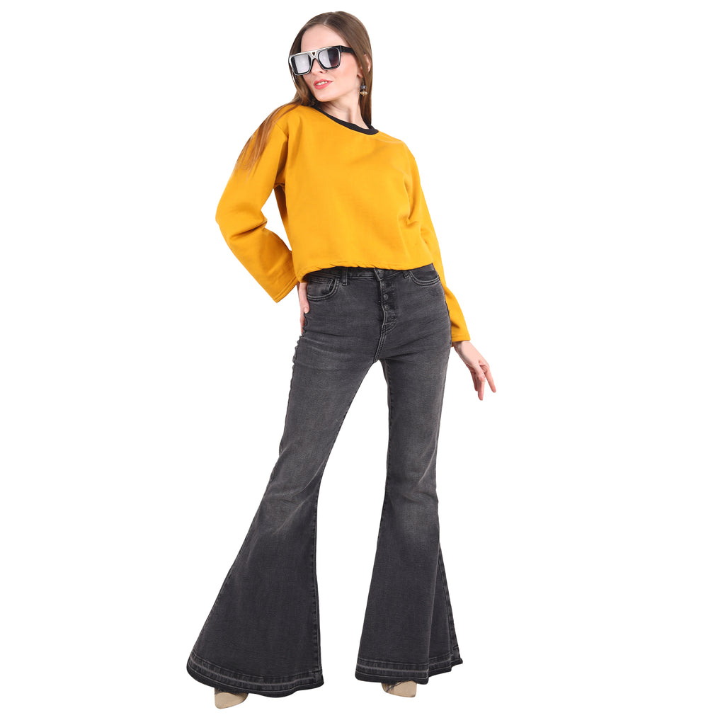 Casual Trendy Stylish Latest Fleece Fabric Crop Sweatshirt For Women