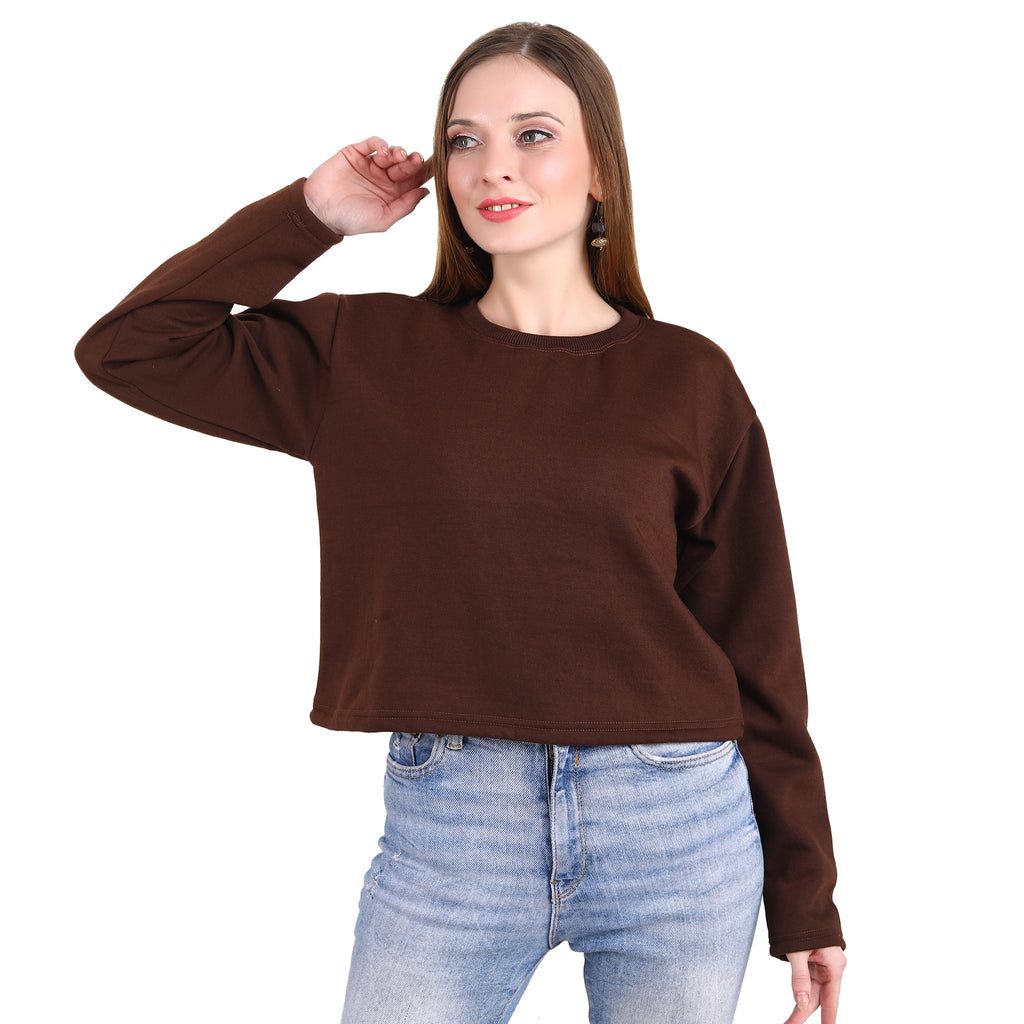 Casual Trendy Stylish Latest Fleece Fabric Crop Sweatshirt For Women