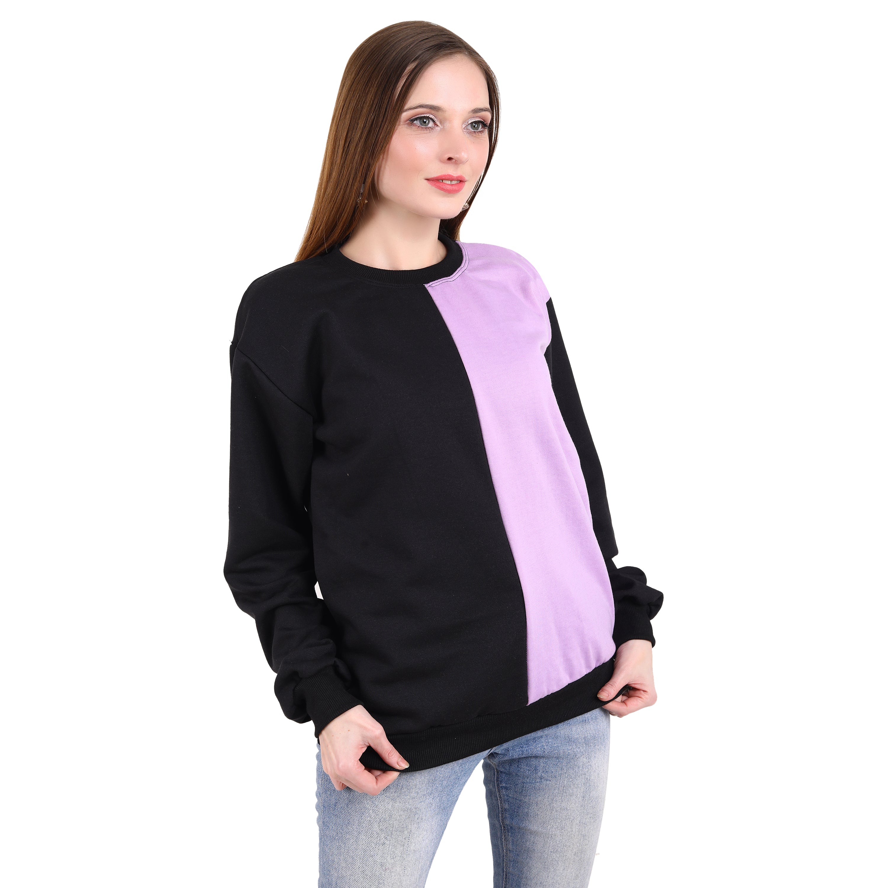 Casual Trendy Stylish Latest Fleece Fabric Dual Tone Sweatshirt For Women