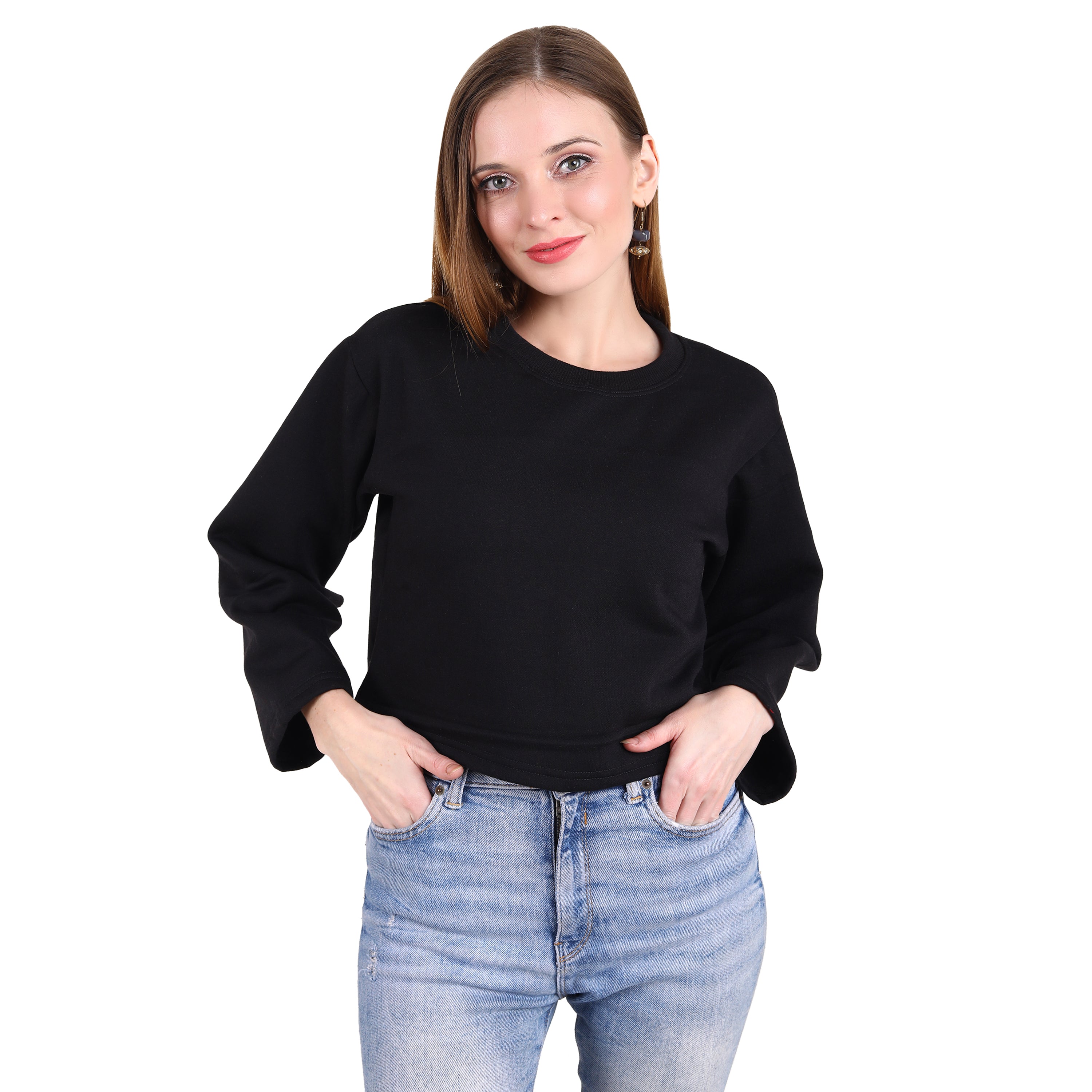 Casual Trendy Stylish Latest Fleece Fabric Crop Sweatshirt For Women