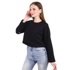 Casual Trendy Stylish Latest Fleece Fabric Crop Sweatshirt For Women