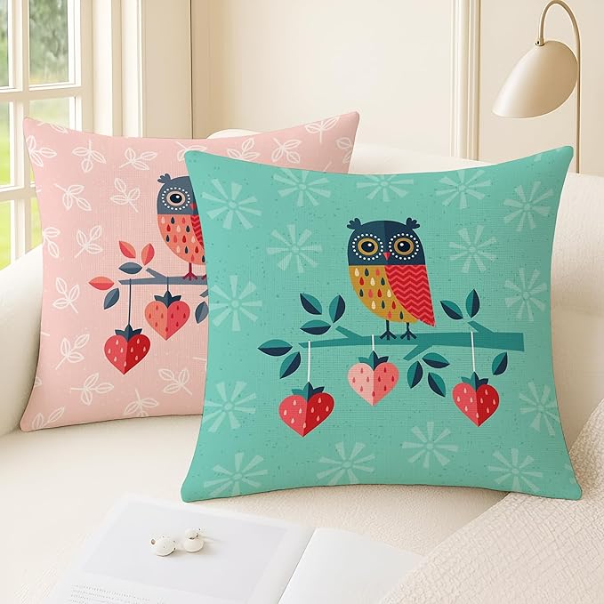Pieces One Set Owl Printed Design Cushion's Cover Set.