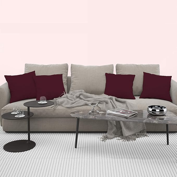 Wine Color Plain Cushion Cover Set Soft and Smooth Twill Cotton for Home Decor Sofa, Bed and Chairs