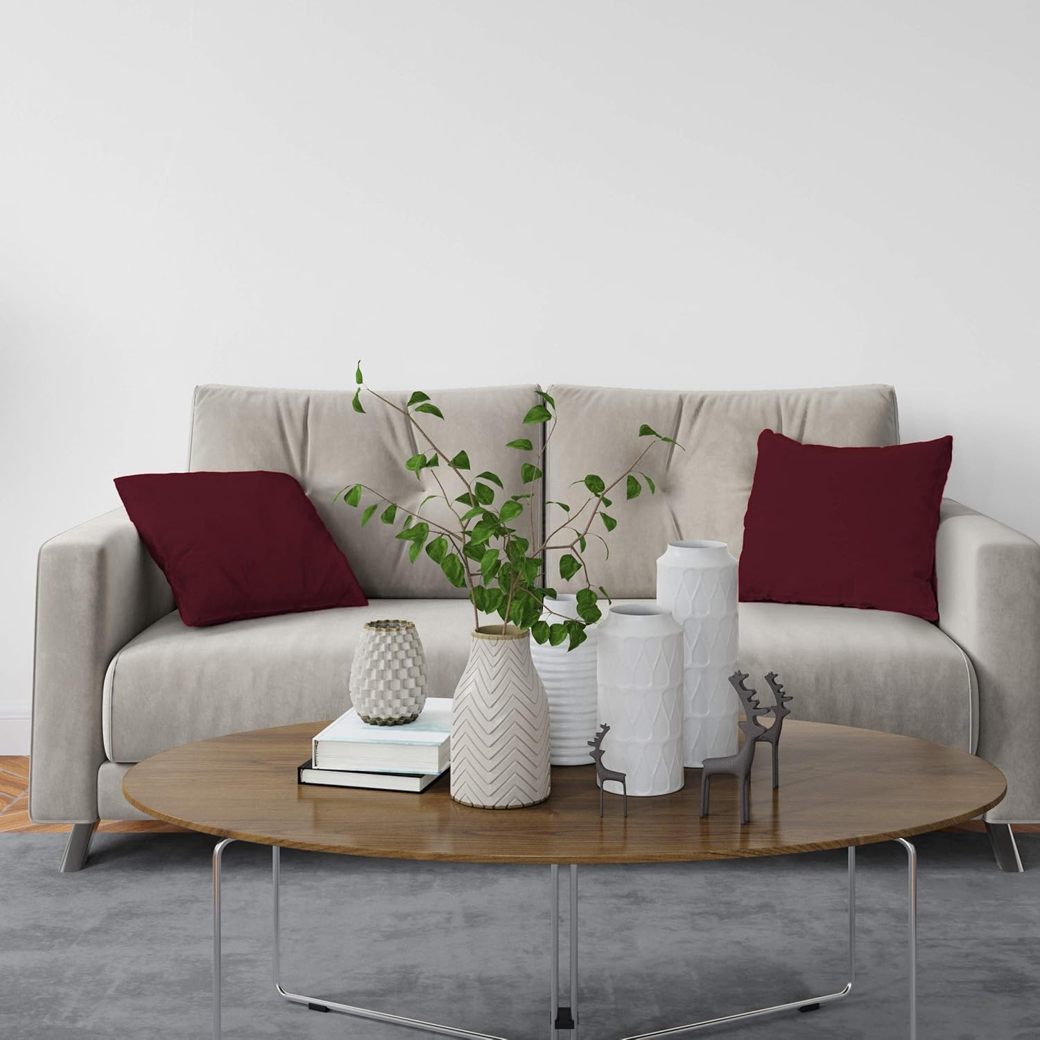 Wine Color Plain Cushion Cover Set Soft and Smooth Twill Cotton for Home Decor Sofa, Bed and Chairs