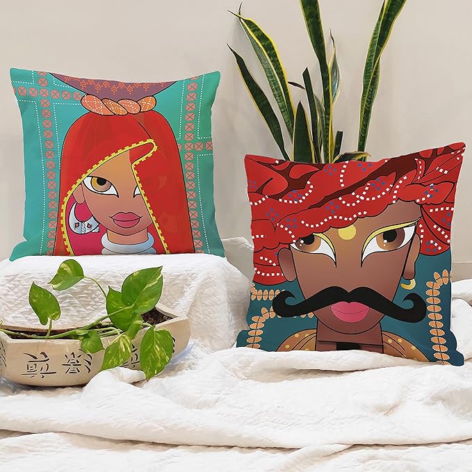 Two Pieces One Set Marwadi Style Printed Design Cushion's Cover Set.