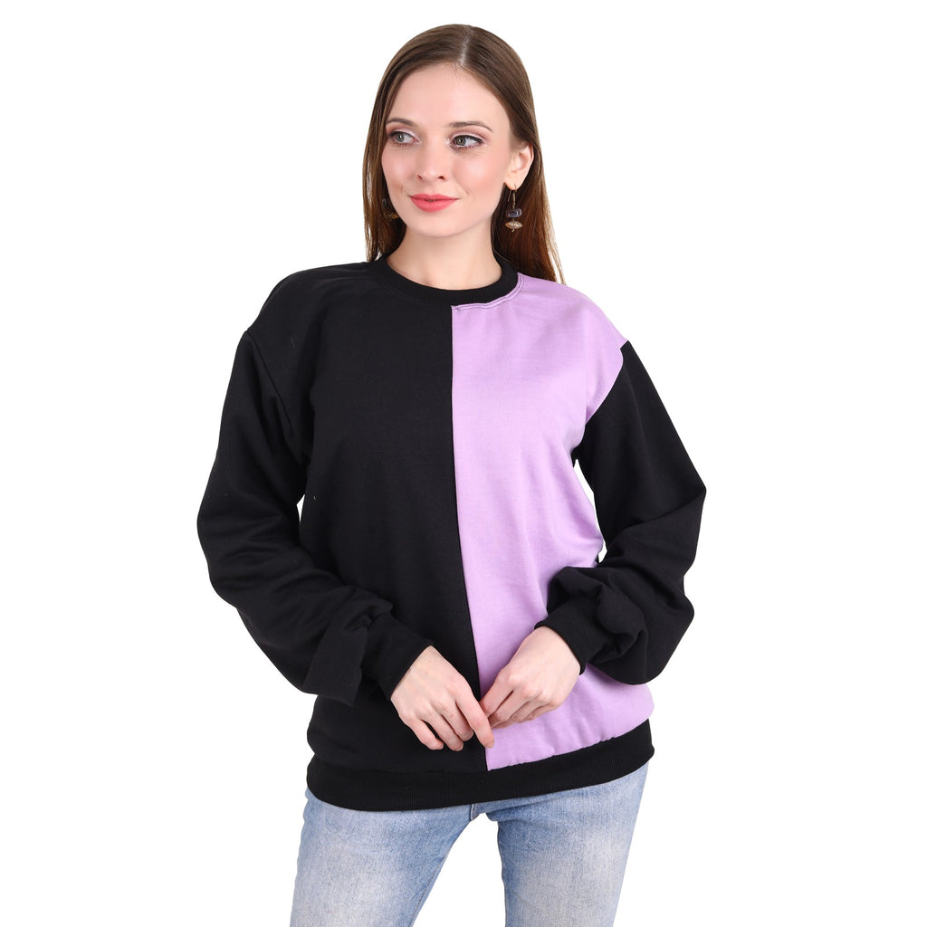 Casual Trendy Stylish Latest Fleece Fabric Dual Tone Sweatshirt For Women