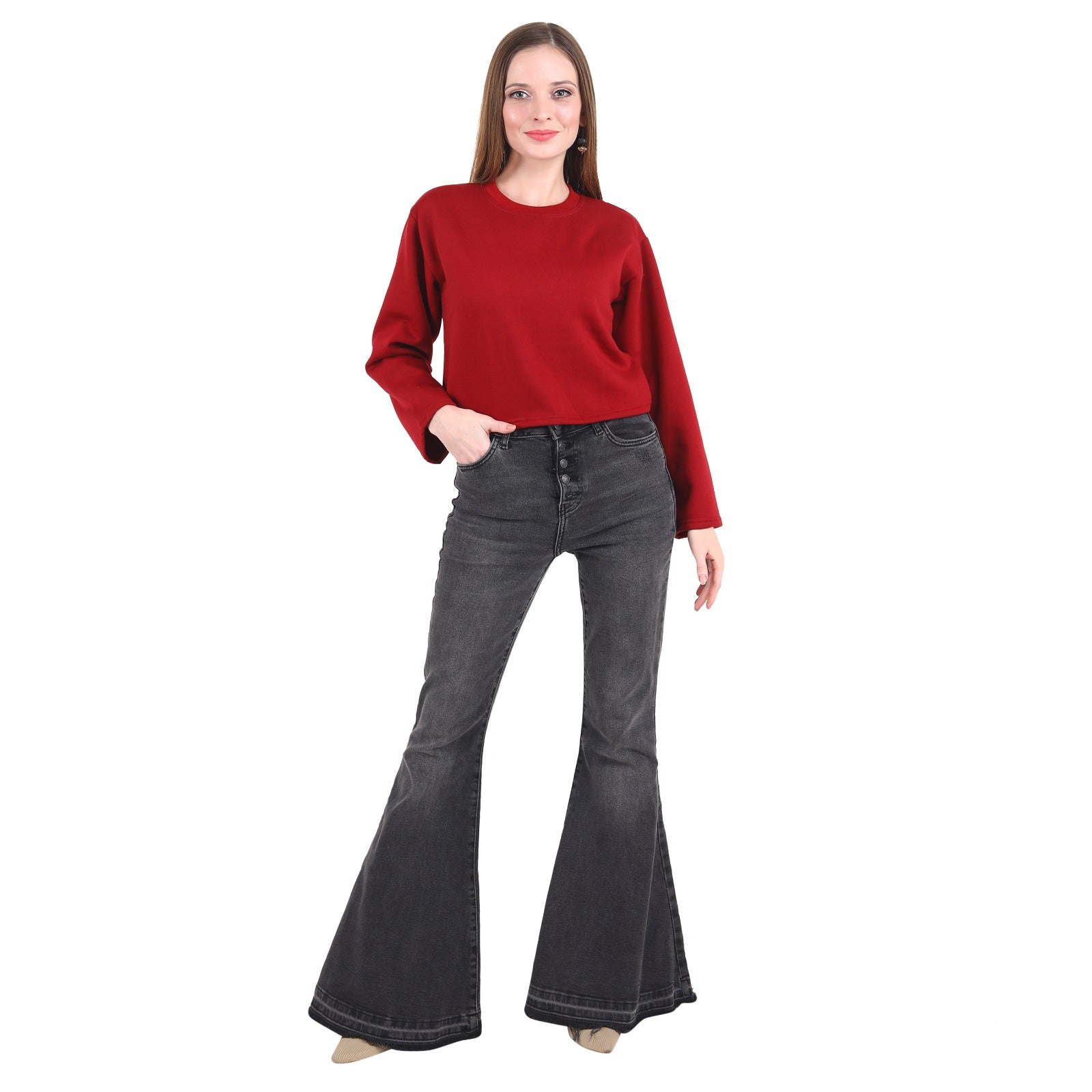 Casual Trendy Stylish Latest Fleece Fabric Crop Sweatshirt For Women