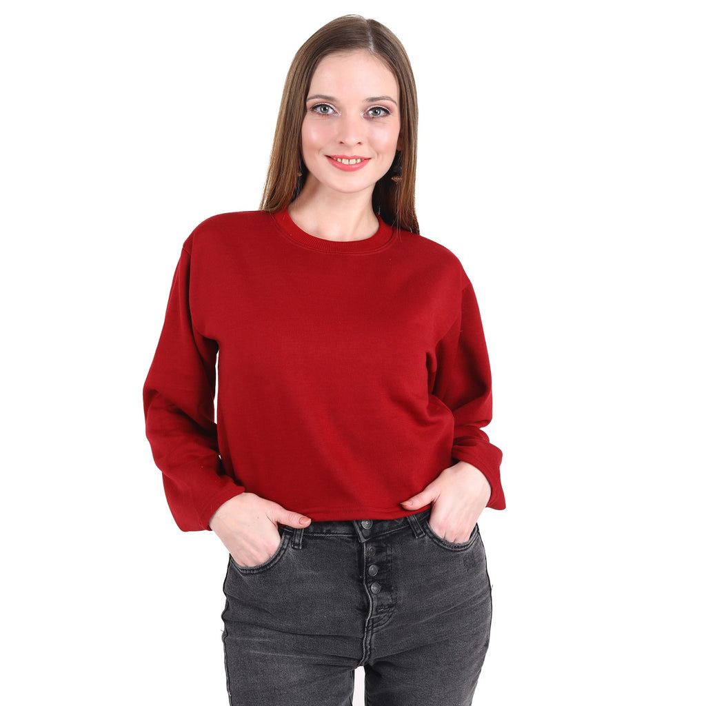 Casual Trendy Stylish Latest Fleece Fabric Crop Sweatshirt For Women