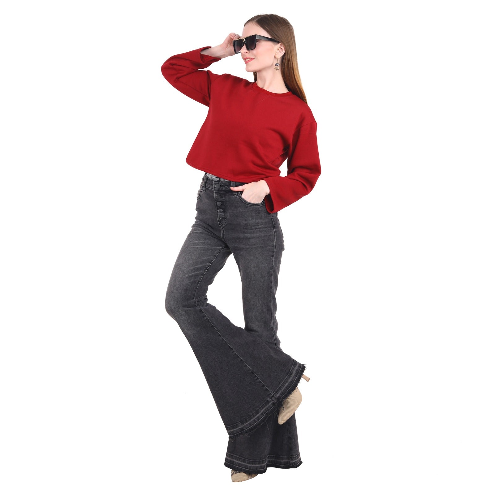 Casual Trendy Stylish Latest Fleece Fabric Crop Sweatshirt For Women