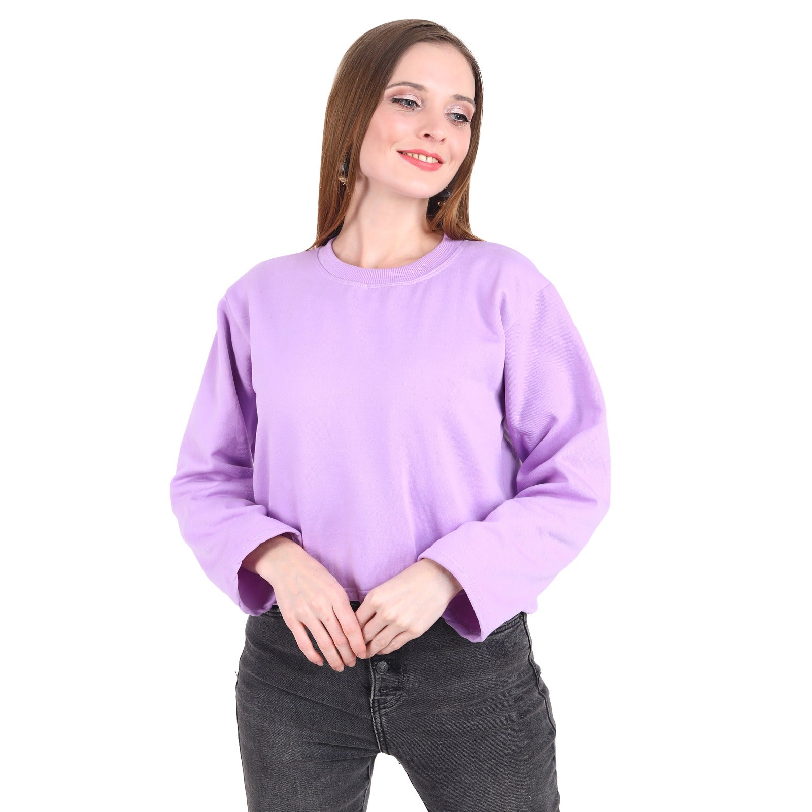 Casual Trendy Stylish Latest Fleece Fabric Crop Sweatshirt For Women