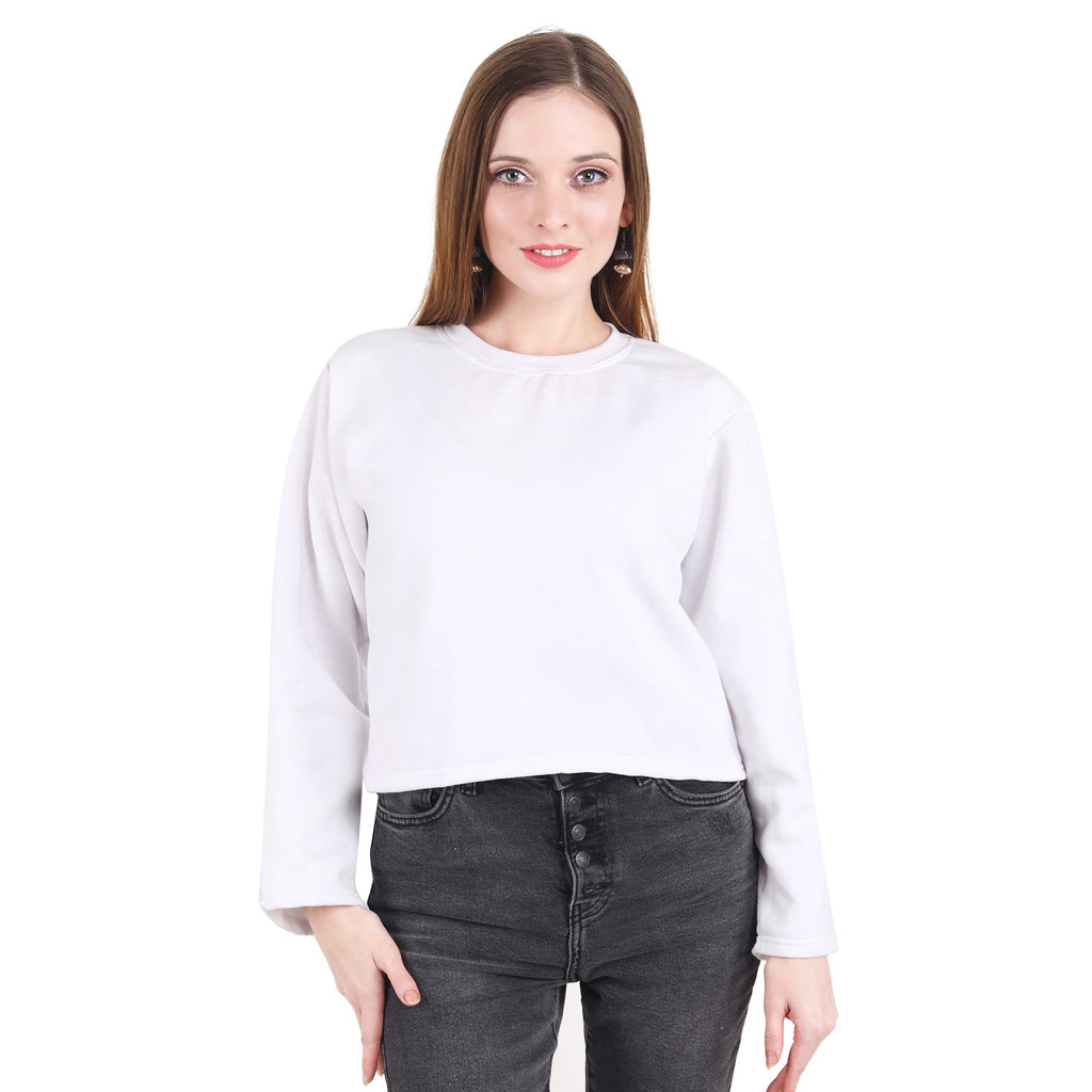 Casual Trendy Stylish Latest Fleece Fabric Crop Sweatshirt For Women