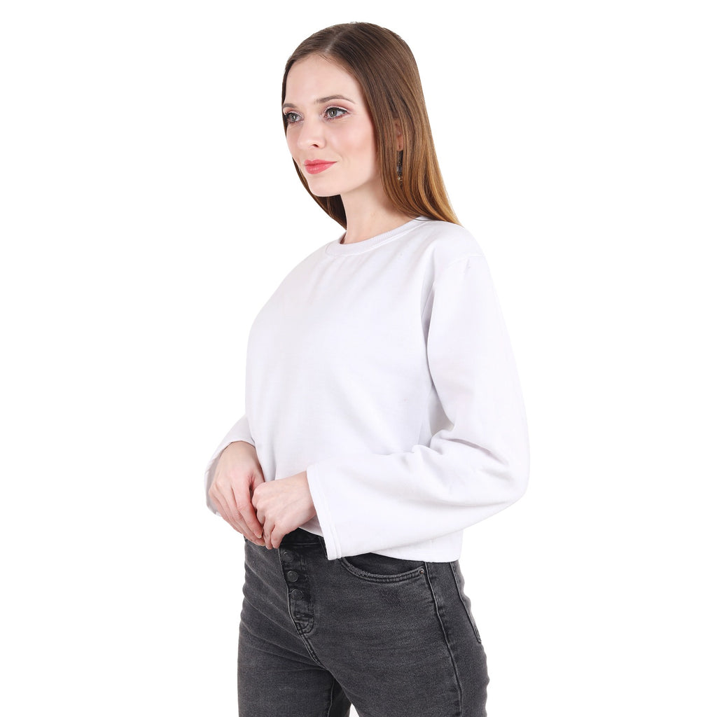 Casual Trendy Stylish Latest Fleece Fabric Crop Sweatshirt For Women