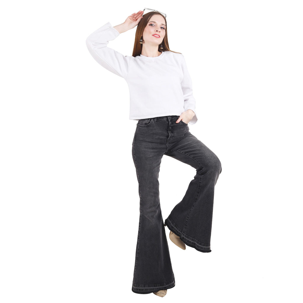 Casual Trendy Stylish Latest Fleece Fabric Crop Sweatshirt For Women