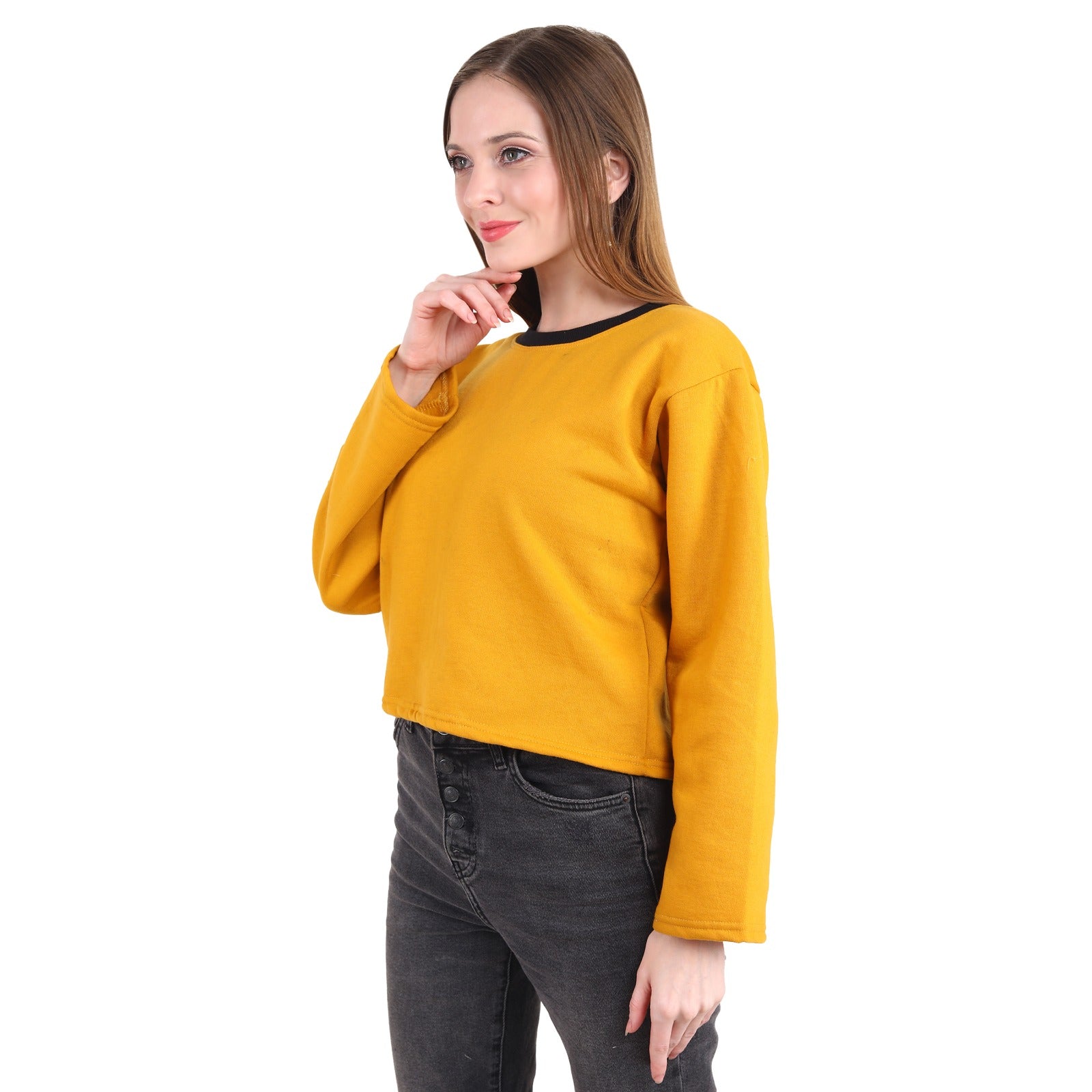 Casual Trendy Stylish Latest Fleece Fabric Crop Sweatshirt For Women